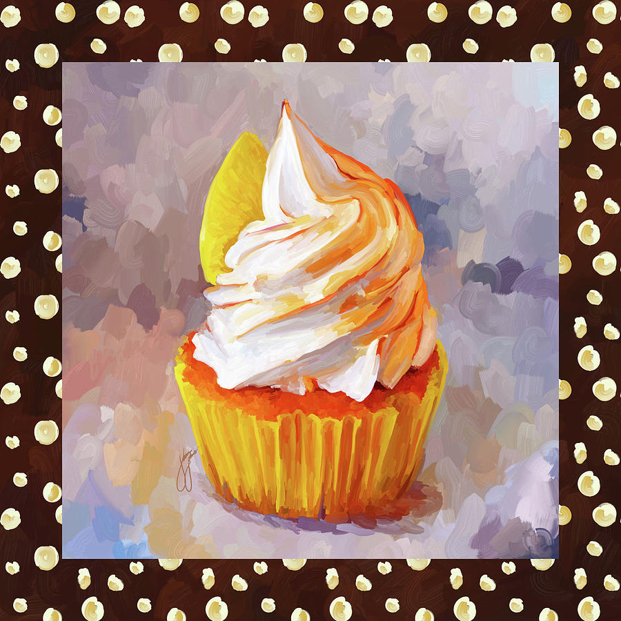 Lemon Cupcake With Border Painting by Jai Johnson