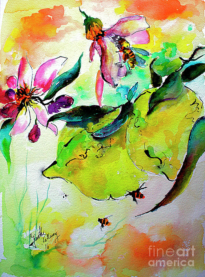Lemon Garden Blossoms and Bees Painting by Ginette Callaway