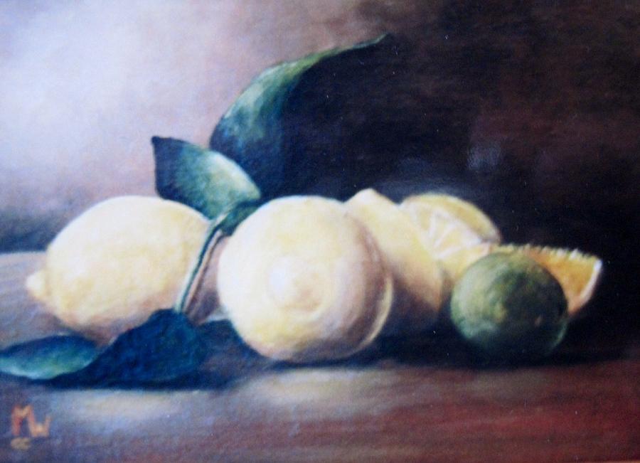 Lemons and a lime Painting by Megan Walsh