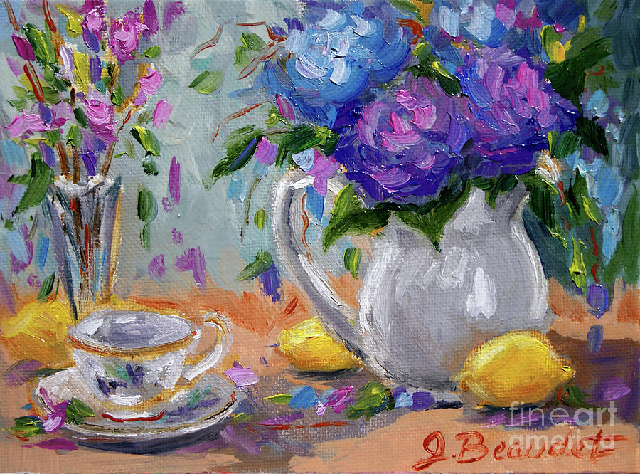 Lemons and Purple  Painting by Jennifer Beaudet