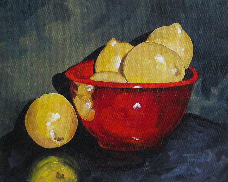 Lemons and Red Bowl III Painting by Torrie Smiley