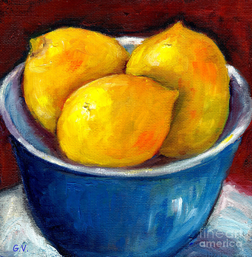 Lemons In A Blue Bowl Grace Venditti Montreal Art Painting by Grace Venditti