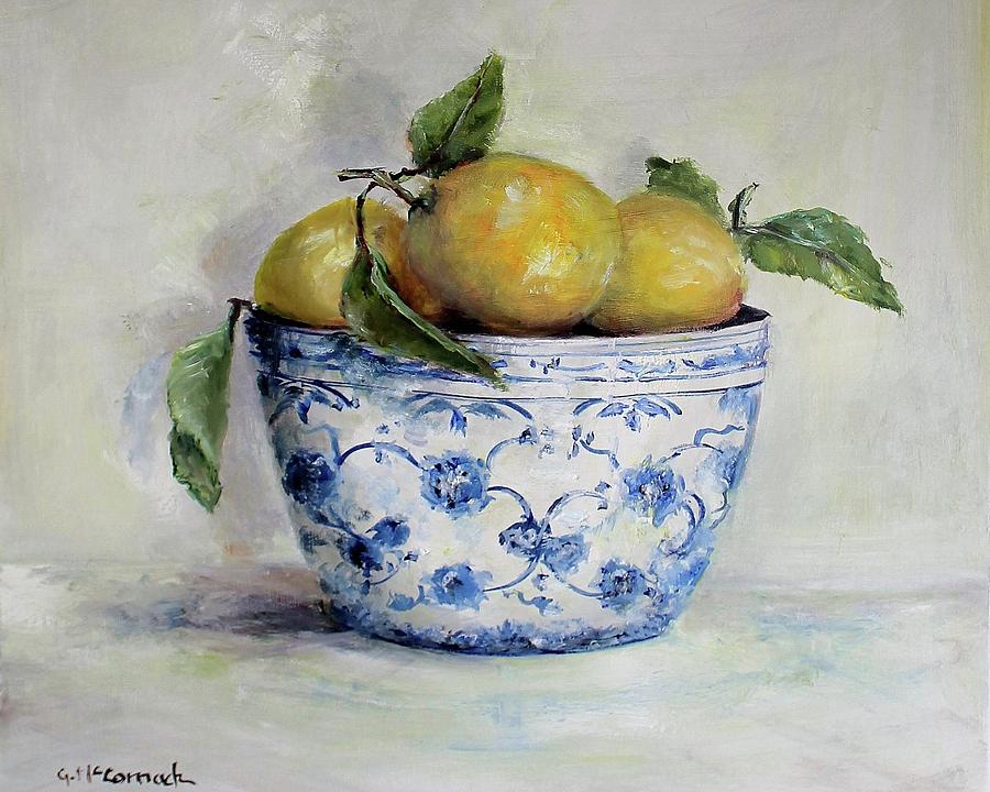 Lemons in Blue and White Painting by Gail McCormack
