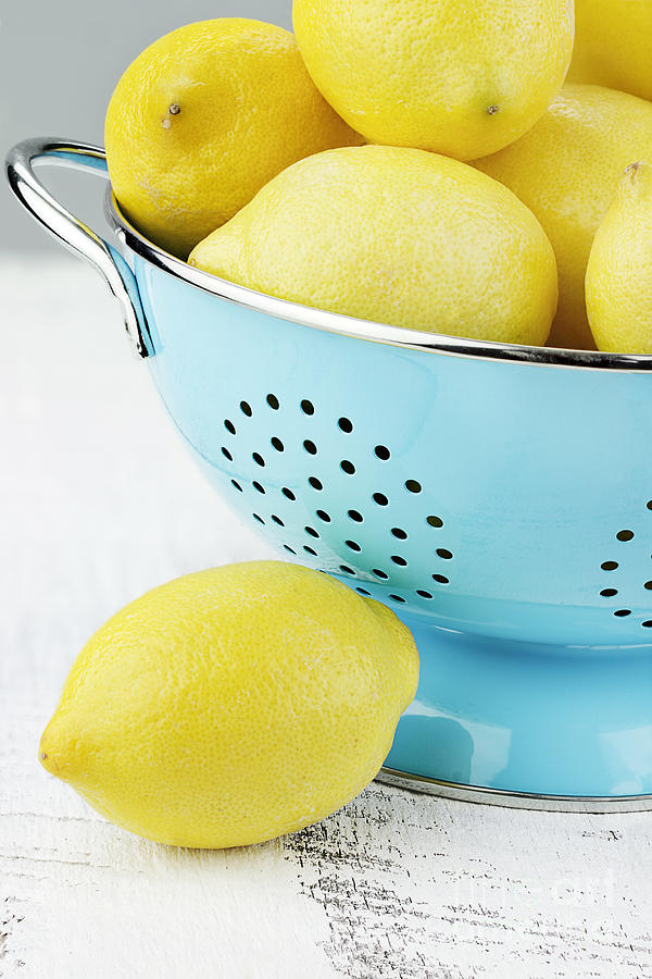 Lemons in Blue Photograph by Stephanie Frey