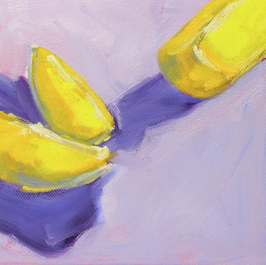 Still Life Painting - Lemons on Blue by Nancy Merkle