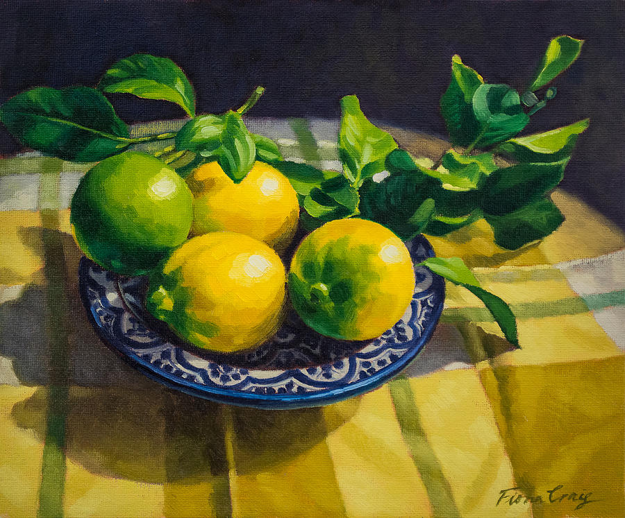 Still Life Painting - Lemons on Moroccan Plate by Fiona Craig