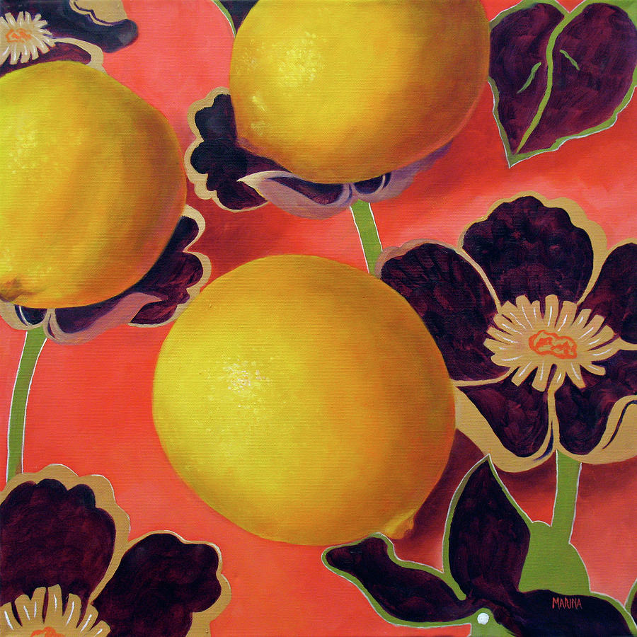 Lemons On Persimmon Painting by Marina Petro