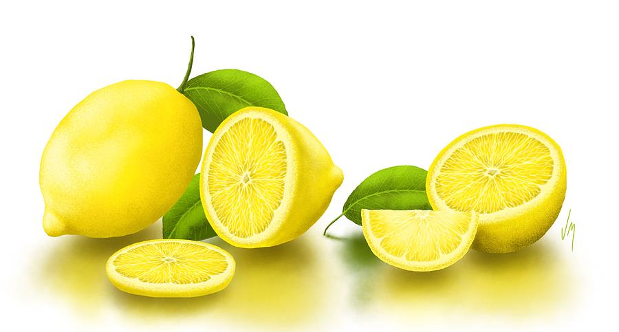 Lemon Painting - Lemons-white by Veronica Minozzi