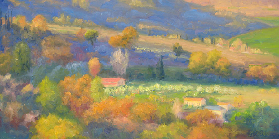 Impressionism Painting - Lengthening Shadows - Tuscany by Bunny Oliver