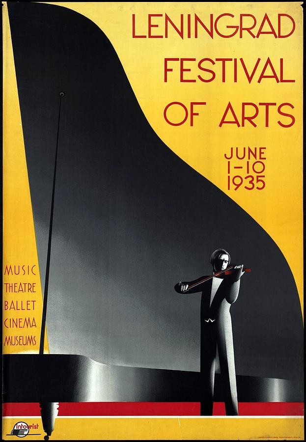 Leningrad Festival Of Arts - Man Playing Violin - Retro travel Poster - Vintage Poster Mixed Media by Studio Grafiikka