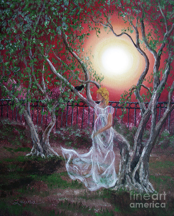 Raven Painting - Lenore by an Olive Tree by Laura Iverson