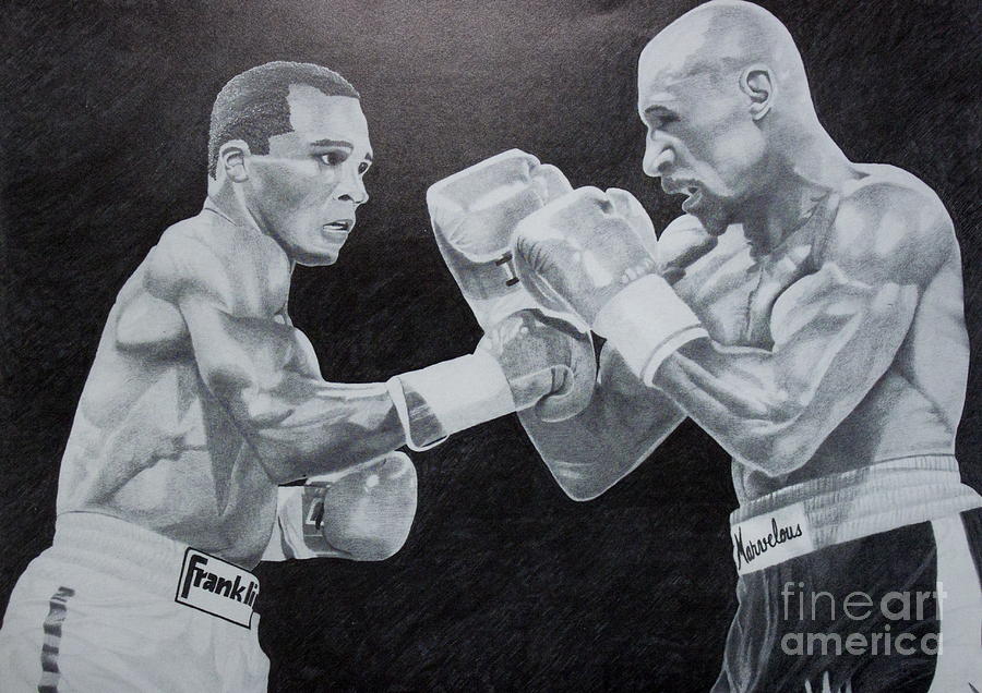 Black And White Drawing - Leonard and Hagler by Mark Beach
