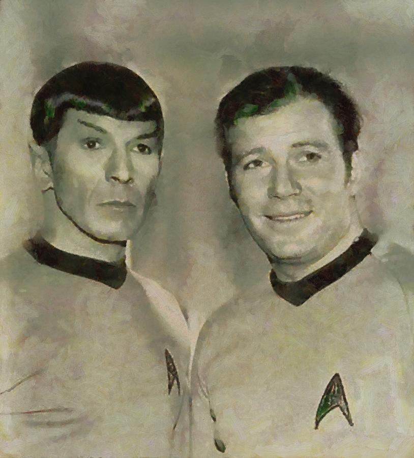 Hollywood Painting - Leonard Nimoy and William Shatner, Star Trek Vintage by Esoterica Art Agency