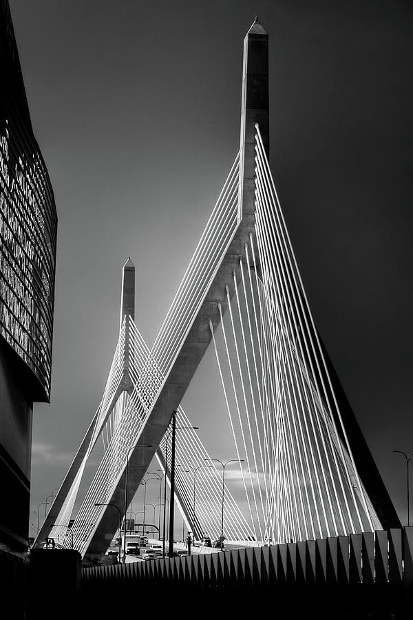 Leonard P Zakim Bridge in Black and White Photograph by Joann Vitali