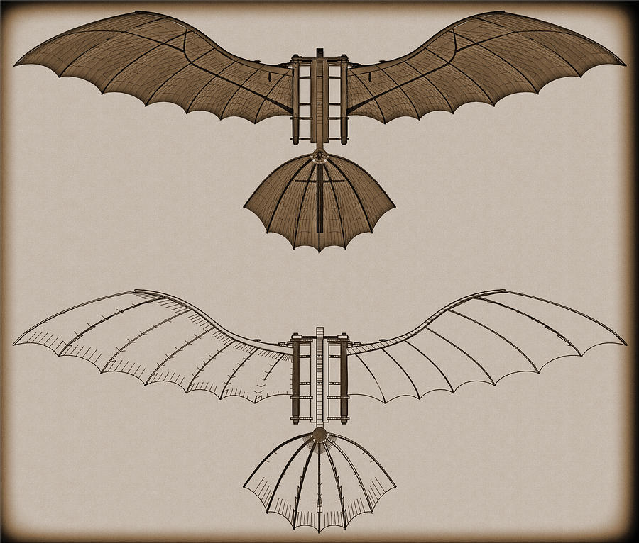 Leonardo Da Vinci Antique Flying Machine Digital Art by Nenad Cerovic