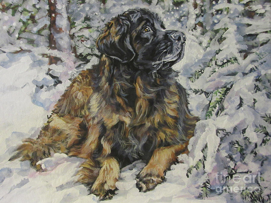 Leonberger in the Snow Painting by Lee Ann Shepard