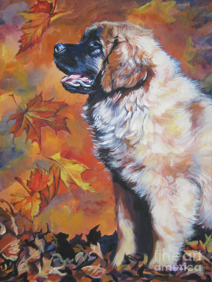 Leonberger puppy in Autumn Painting by Lee Ann Shepard