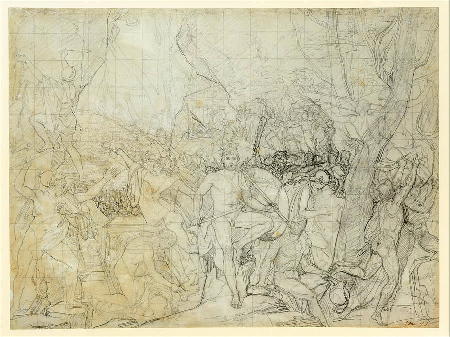 Leonidas at Thermopylae Drawing by Jacques-Louis David