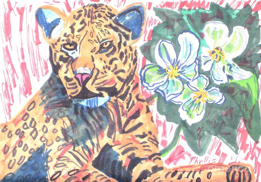 Leopard Painting - Leopard and Skeleton Flower by Phyllis Kaltenbach