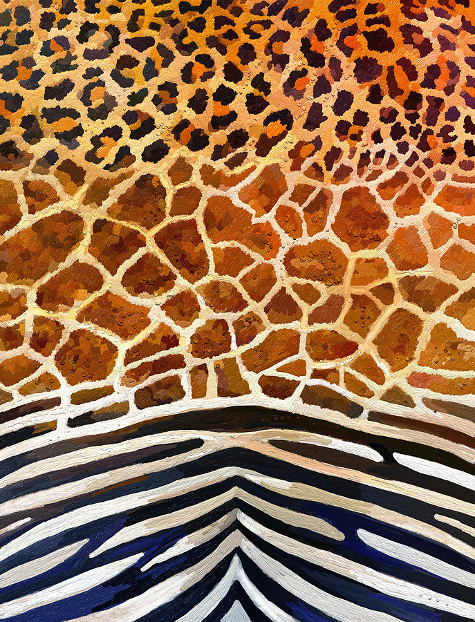 Leopard Giraffe Zebra Painting by Anthony Mwangi