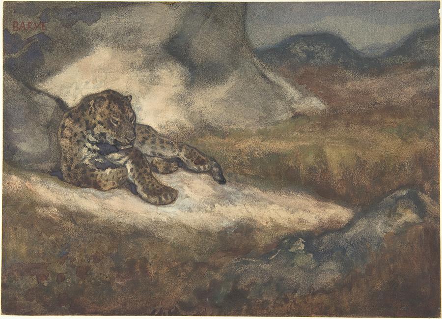 Antoine-louis Barye Painting - Leopard Lying Down by Celestial Images