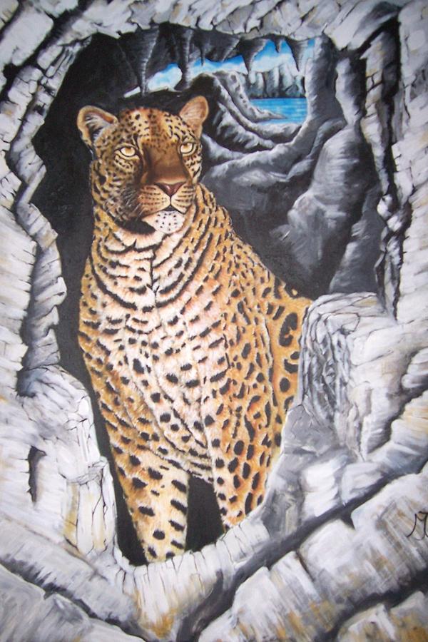 Cat Painting - Leopard on the Rocks by Marilyn  Comparetto