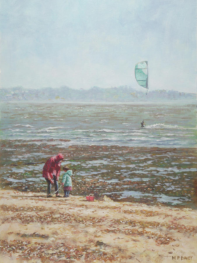 Winter Painting - Lepe Beach Windy Winter Day by Martin Davey
