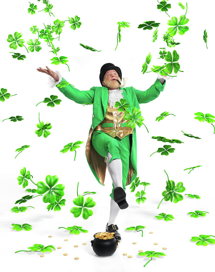 Leprechaun Tossing Shamrock Leaves up in the Air Photograph by Maxim Images Exquisite Prints