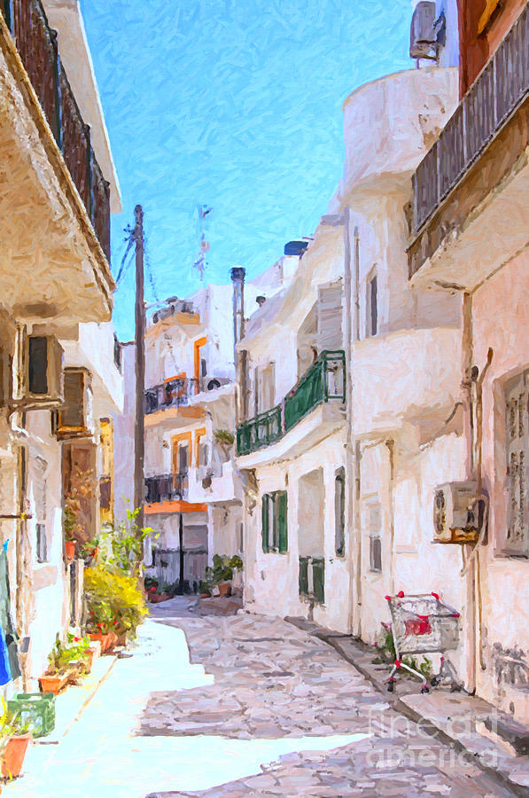 Greek Painting - Lerapetra Street Scene Digital Painting by Antony McAulay