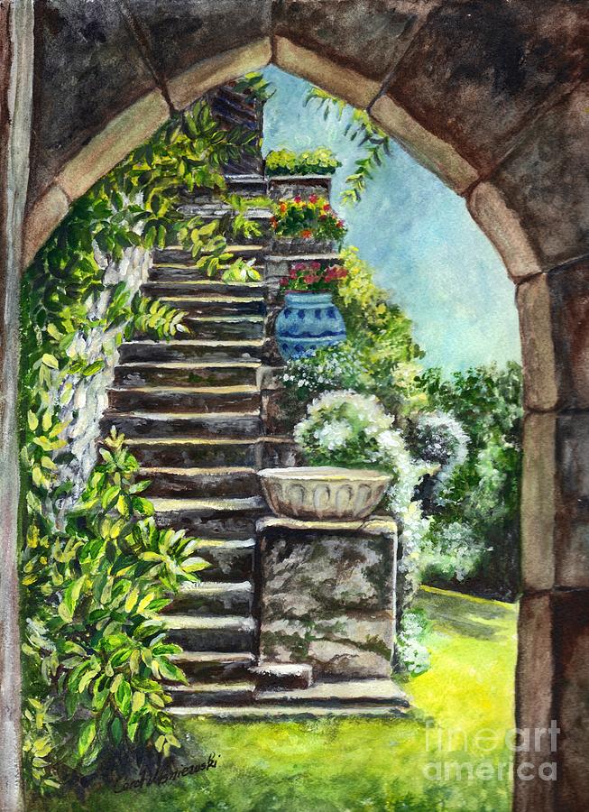 Garden Painting - Les Escaliers en Bandouille in Sevres France  by Carol Wisniewski