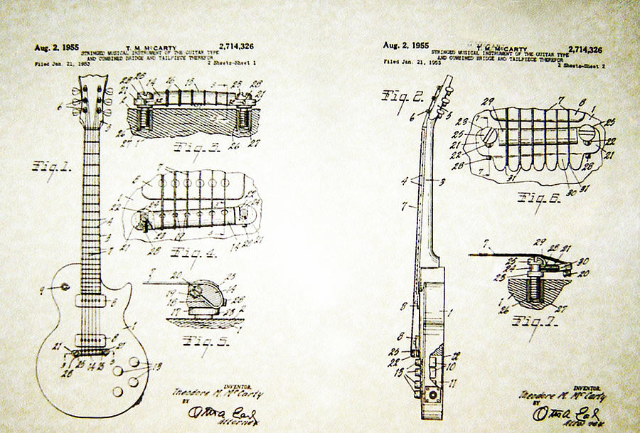Music Photograph - Les Paul Guitar Patent 1955 by Bill Cannon
