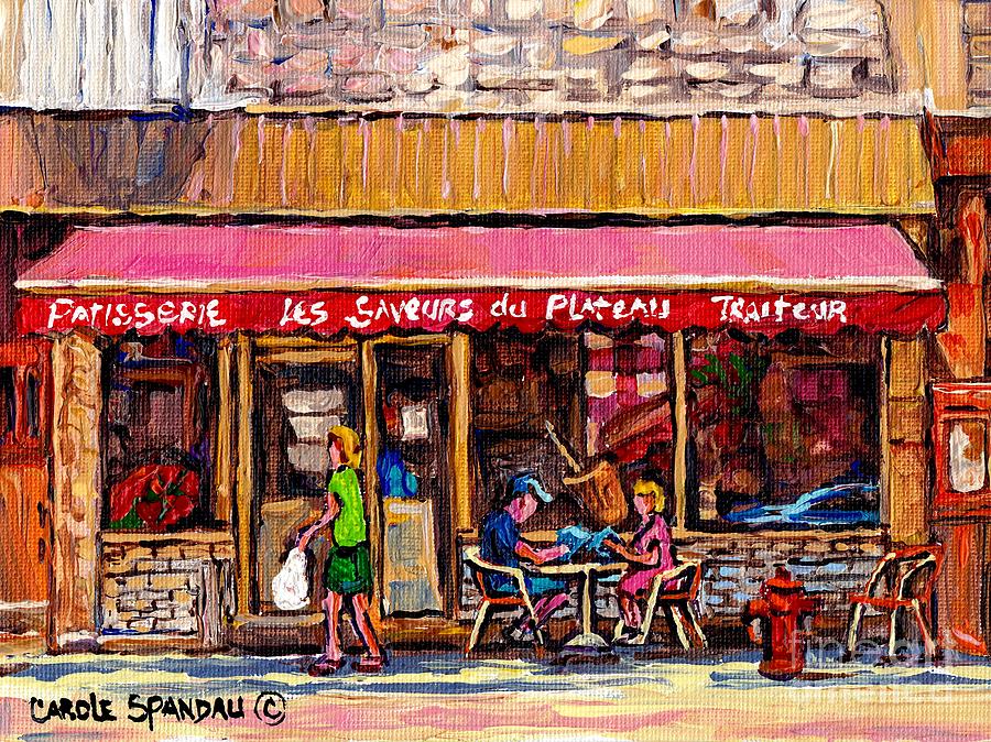 Les Saveurs Du Plateau Breakfast At The Patisserie Rue Laurier Paris Style Cafe Art Carole Spandau Painting by Carole Spandau