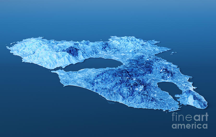 Map Digital Art - Lesbos Island Topographic Map 3D Landscape View Blue Color by Frank Ramspott