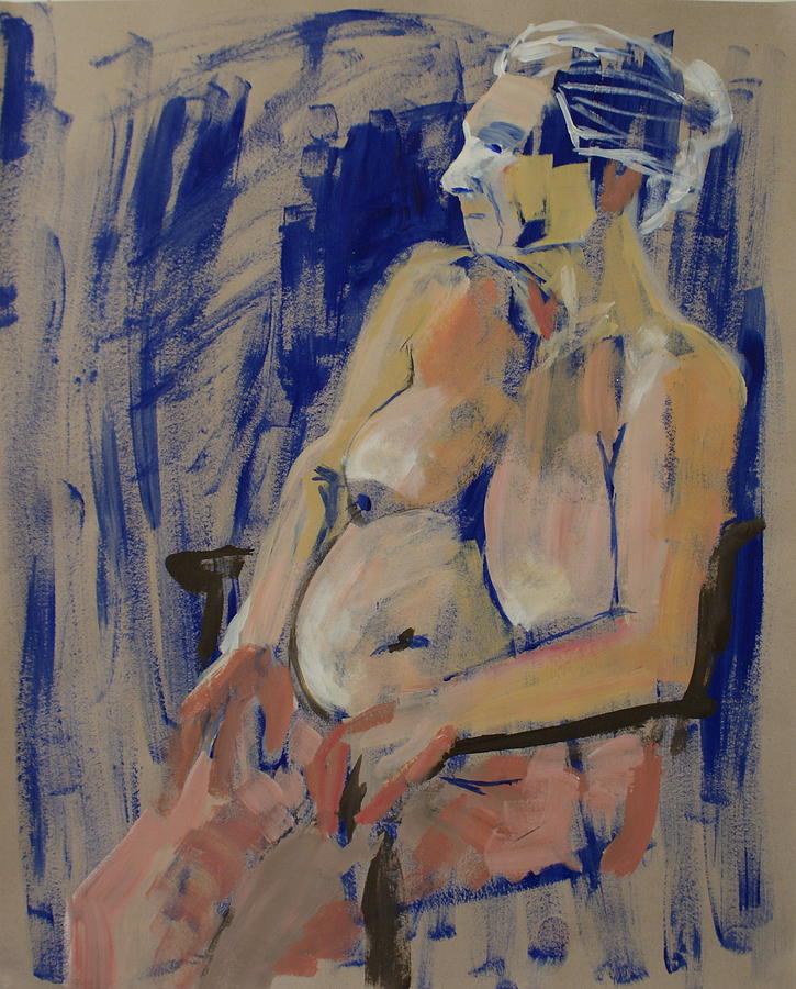 Nude Painting - Lesley on blue by Joanne Claxton