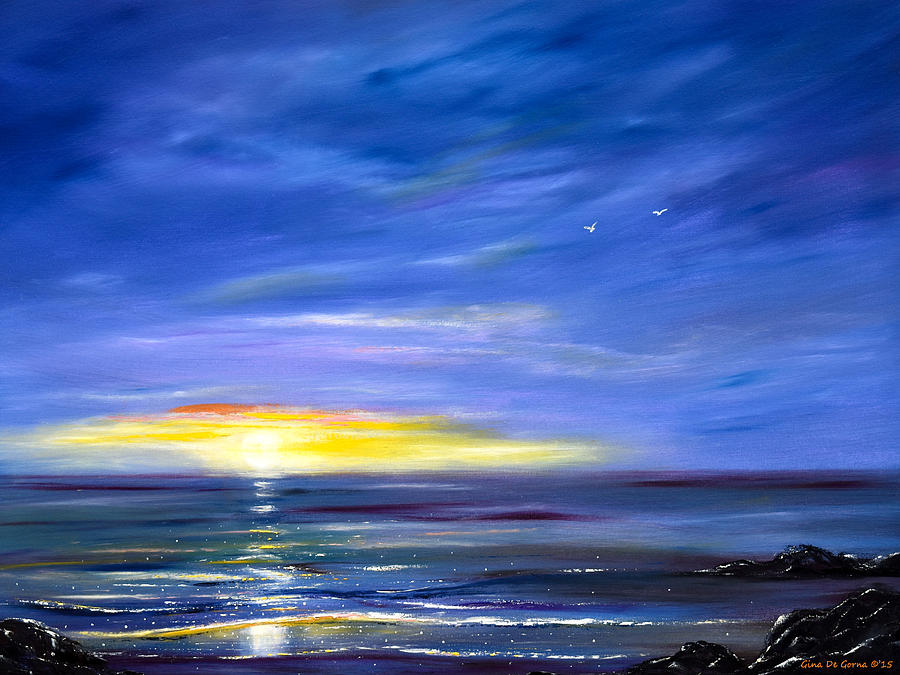 Less Drama - Blue Sunset Painting by Gina De Gorna