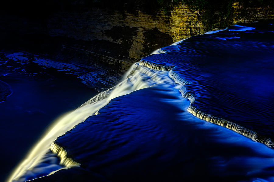 Letchworth Middle Falls after dark Photograph by Chris Bordeleau