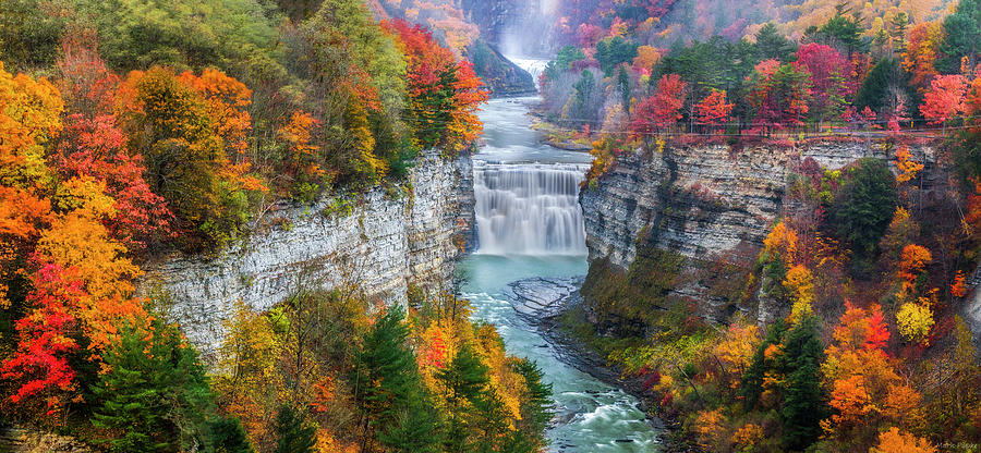 Waterfall Photograph - Letchworth Middle falls in Fall by Mark Papke
