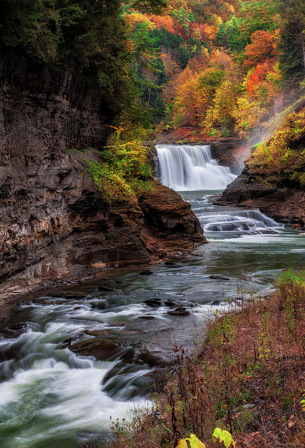 Waterfall Photograph - Letchworth State Park Lower Falls by Mark Papke