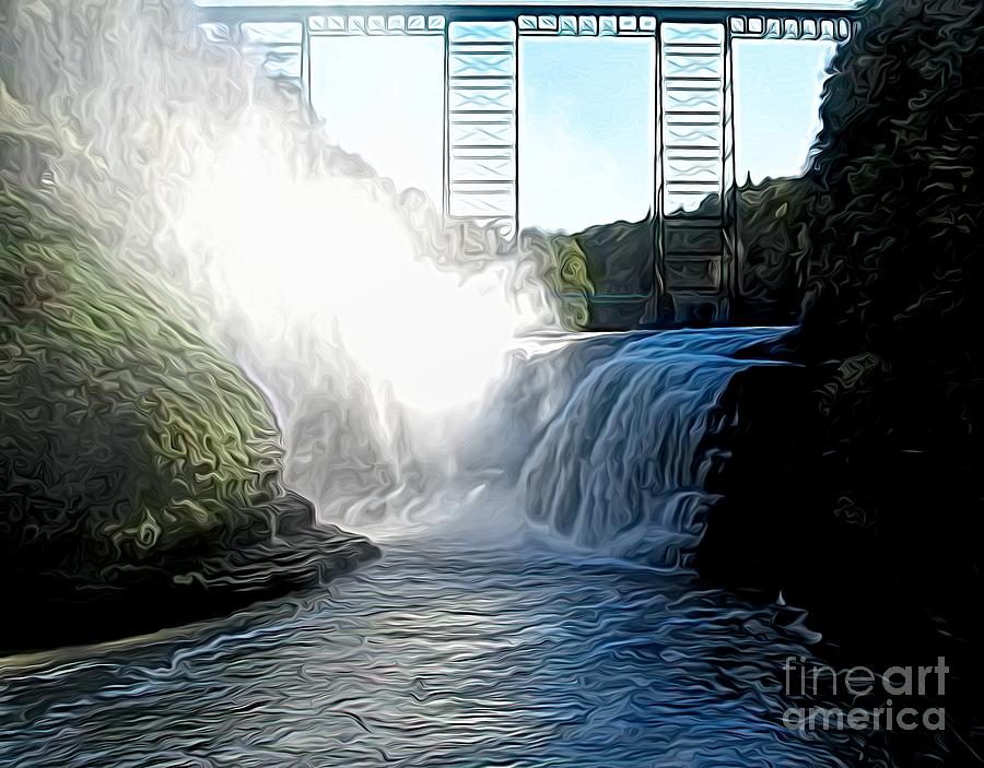 Letchworth State Park Upper Falls and Railroad Trestle Abstract Photograph by Rose Santuci-Sofranko