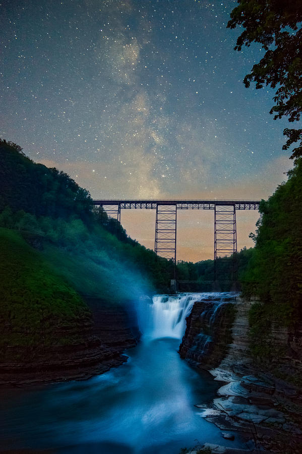 Letchworth Upper Falls under the Milky Way No 2 Photograph by Chris Bordeleau