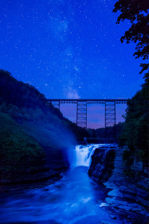 Nature Photograph - Letchworth Upper Falls under the Milky Way No1 by Chris Bordeleau