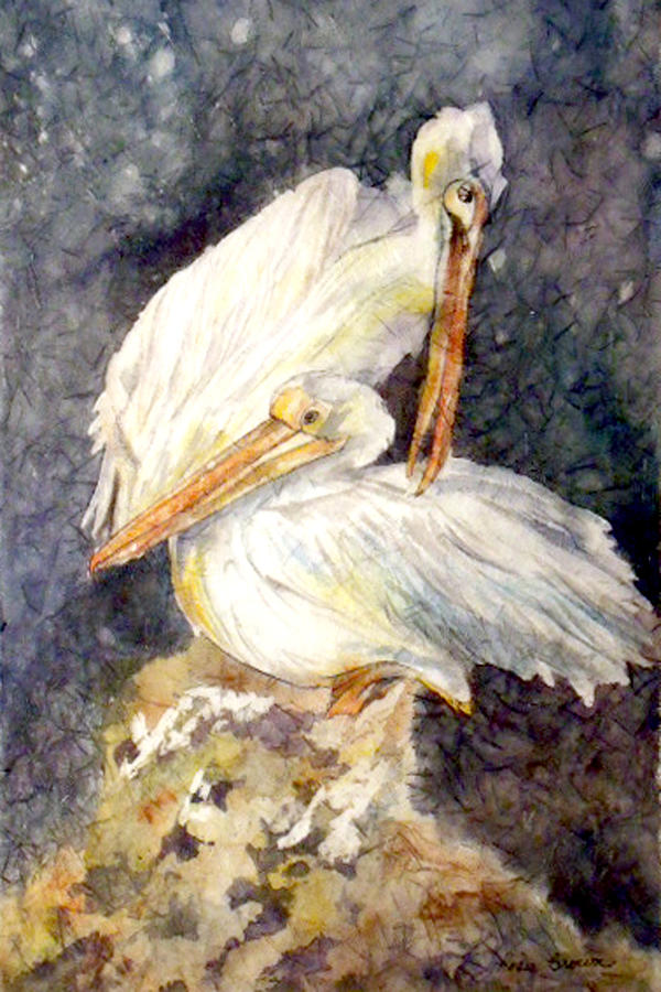 Pelican Painting - Lets Cuddle by Rosie Brown