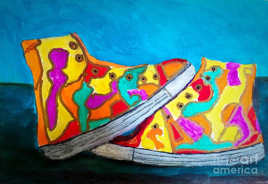 Funky sneakers Painting by Anne Sands