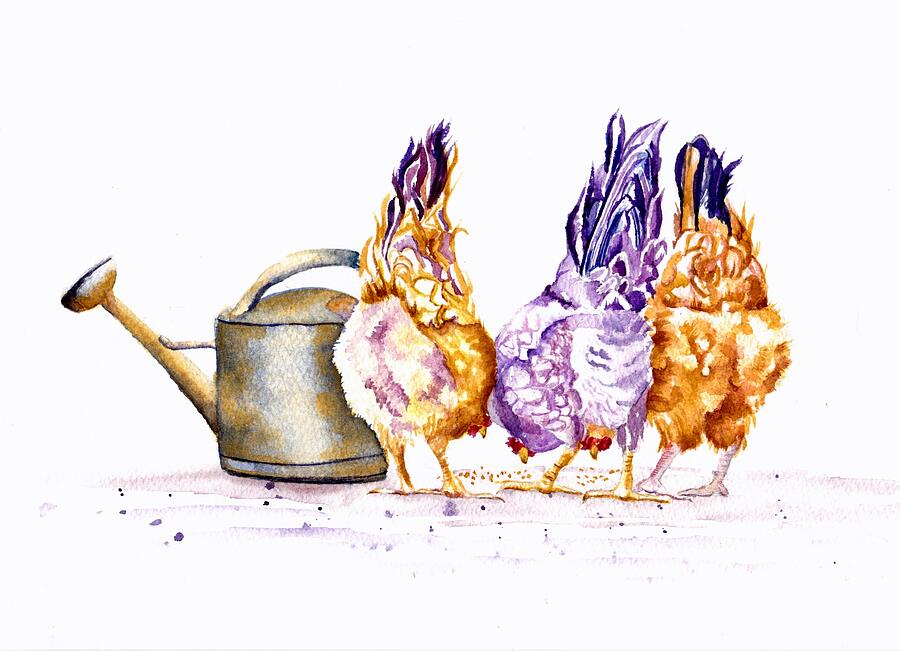 Bird Painting - Lets Do Lunch Hens and Chickens by Debra Hall