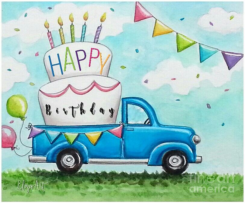 Lets Eat Cake in the Back of a Pickup Painting by Elizabeth Robinette Tyndall