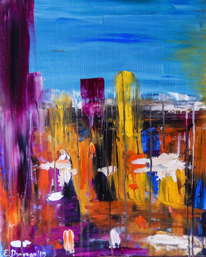 Abstract Painting - Lets Go Out on a Rainy Day Abstract Cityscape by Eliza Donovan