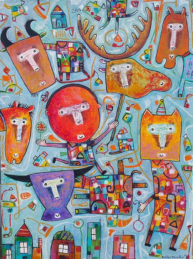 Deer Painting - Lets go to the city.  by Evelyn Escobar