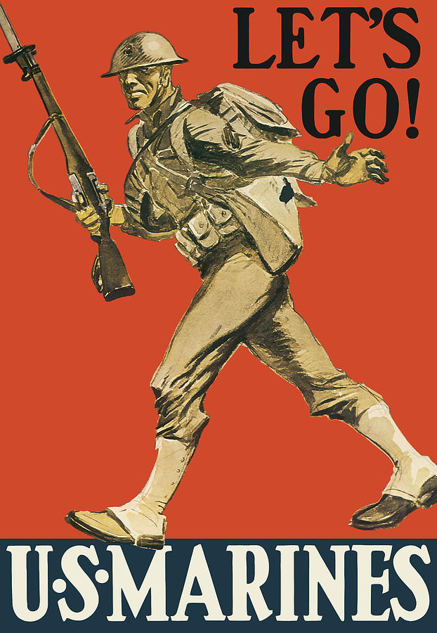 Lets Go - Vintage Marine Recruiting Painting by War Is Hell Store