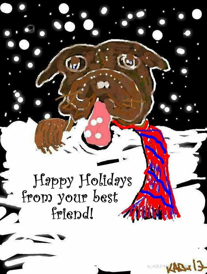 Lets Play Happy Holidays Snowy Pup Digital Art by Kathy Barney