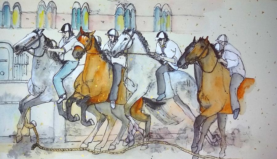 lets talk il Palio scroll Painting by Debbi Saccomanno Chan